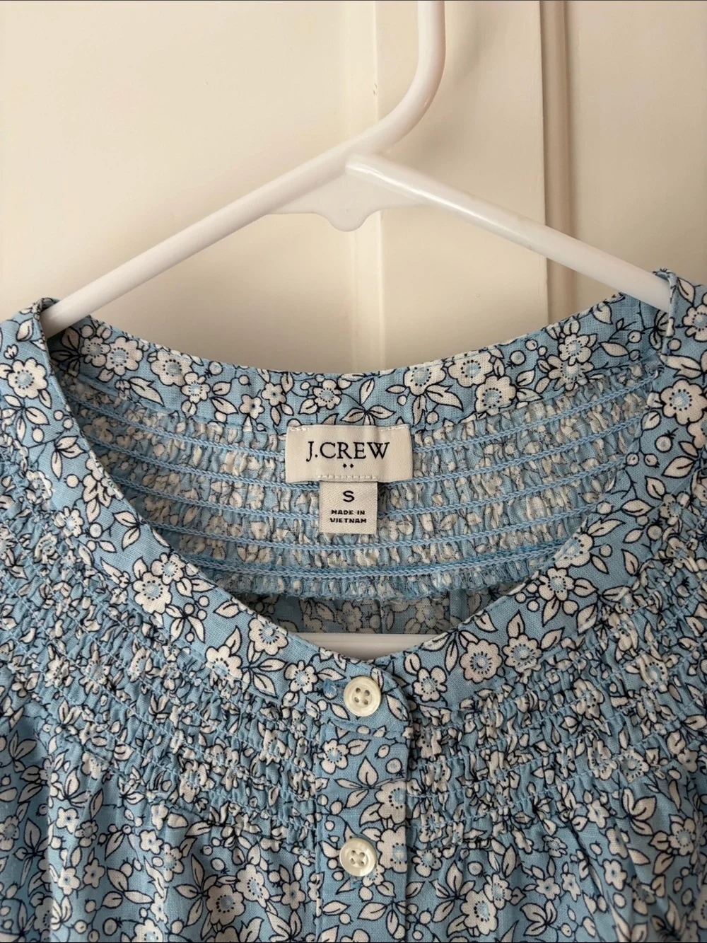 J. Crew Blue Floral Button-Front Puff Sleeve Blouse